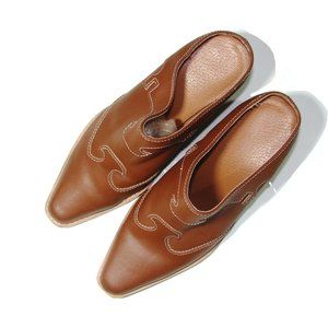 Western Stitched Detail Leather Mules